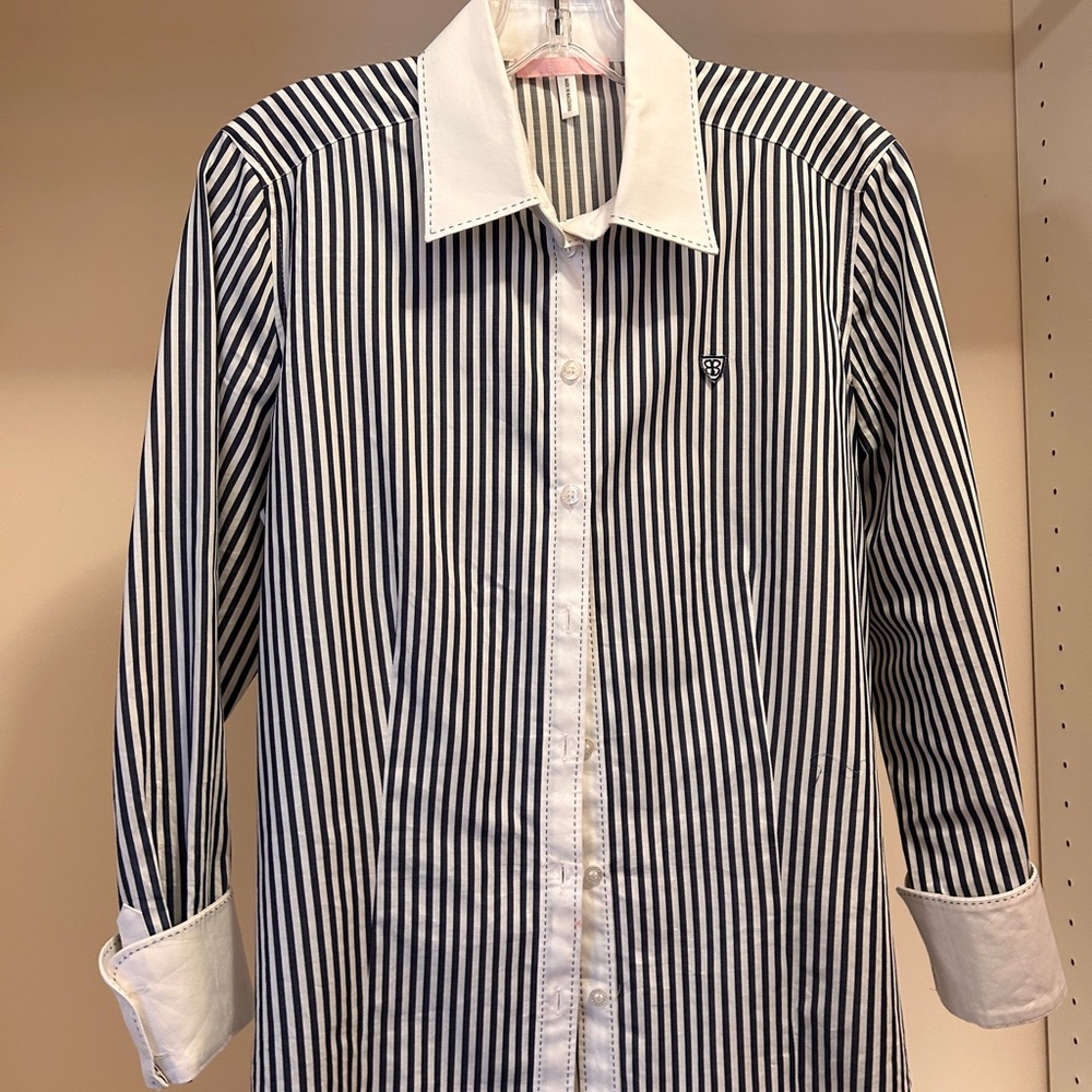 Basler Women's Striped Blouse - Navy and White